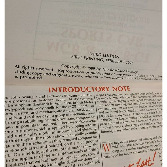 1992 MGB/MGB-GT Preliminary Spare Parts Catalogue from The Roadster Factory - Picture 4 of 11